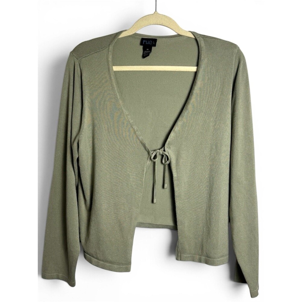 Sage Green 2X Crop Shrug Tie Front Cardigan Sweater Lightweight